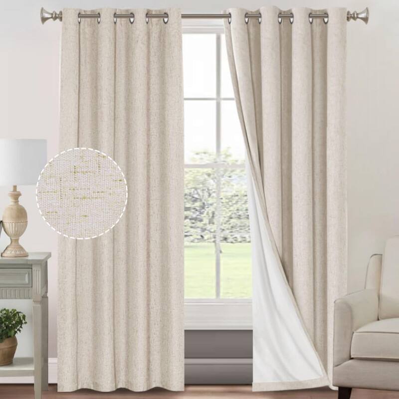 Blackout Linen Curtains for Bedroom Full Blackout Curtains 84 Inches - Natural