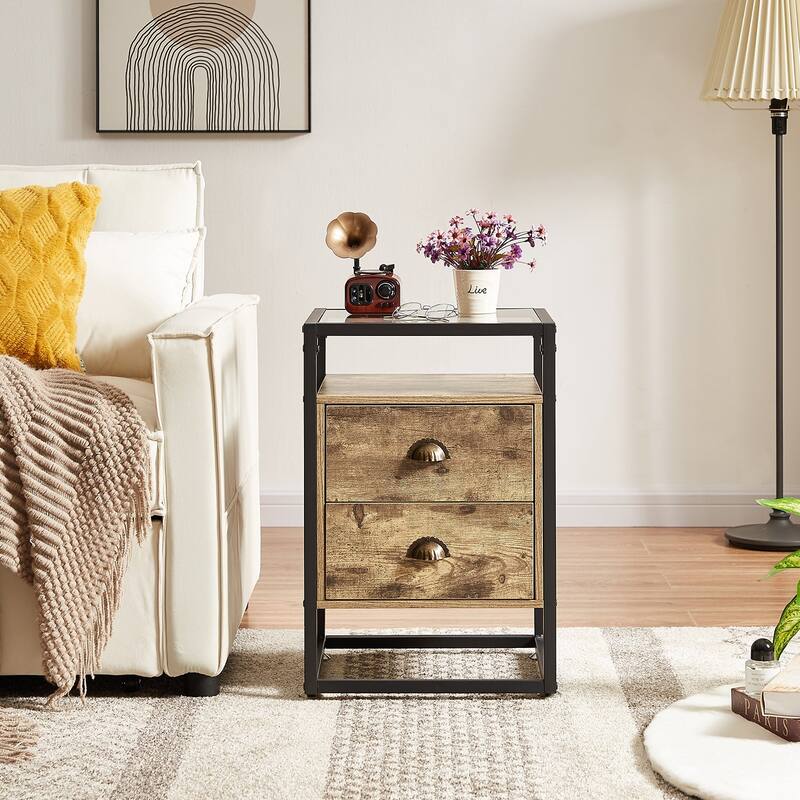 Javlergo 2-Drawer Nightstand with Tempered Glass Top, Set of 2