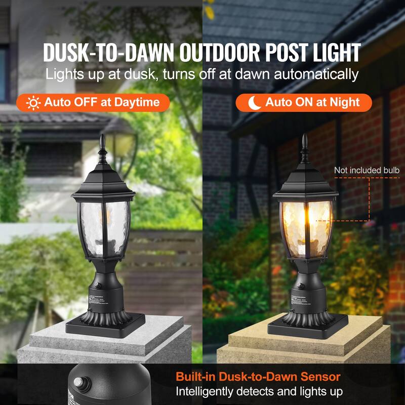 2 Pack Dusk to Dawn Outdoor Post Light, Waterproof Lamp Post Light Fixtures with Pier Mount Base Glass Shade