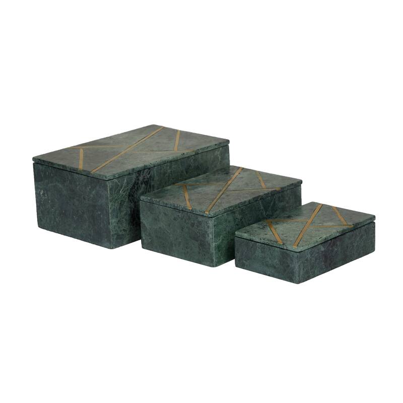 Black, White or Green Marble Box with Gold Linear Lines (Set of 3) - S/3 9", 7", 6"W