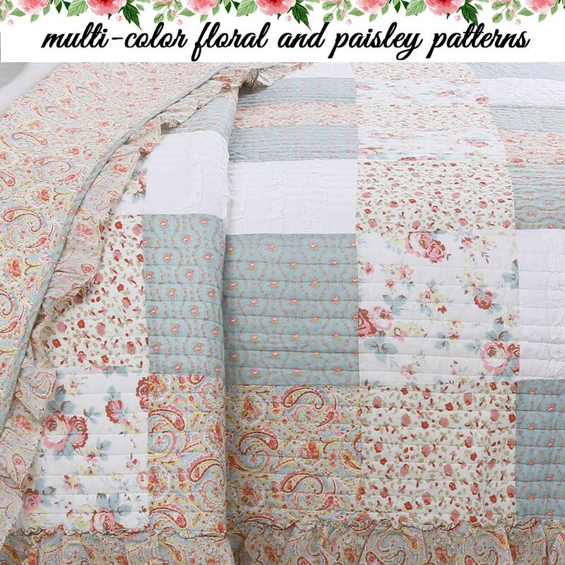 Cozy Line Raila Floral Patchwork Reversible Cotton Quilt Bedding Set