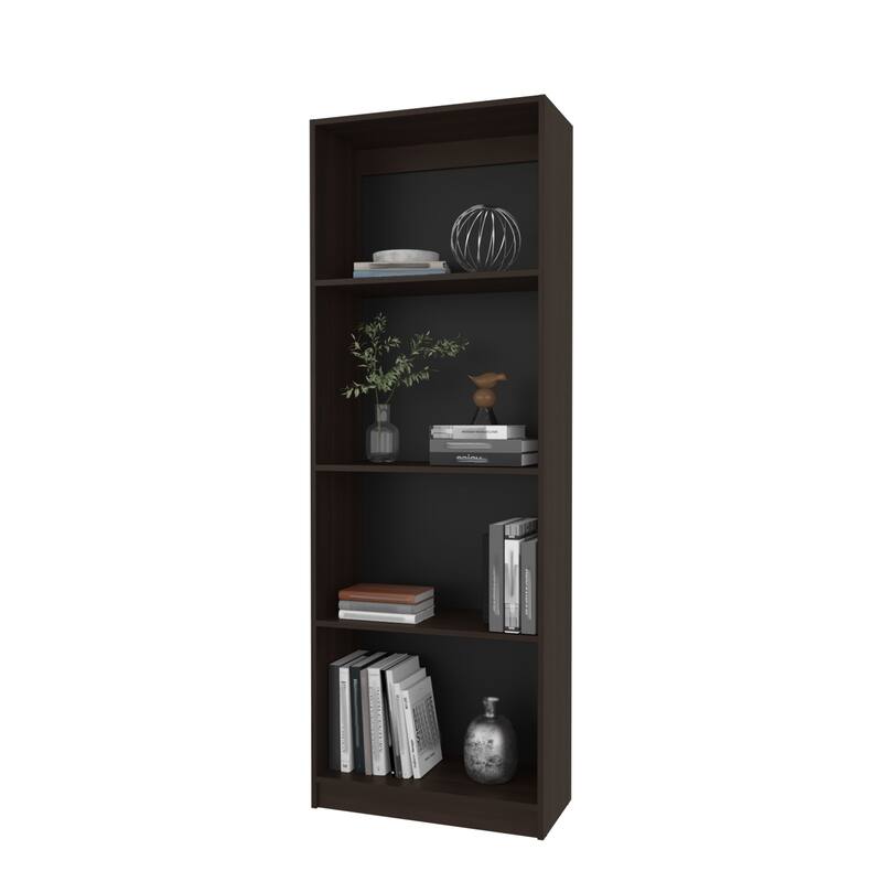 Stained Walnut Flat Bookcase with Open Storage and 4 Shelves