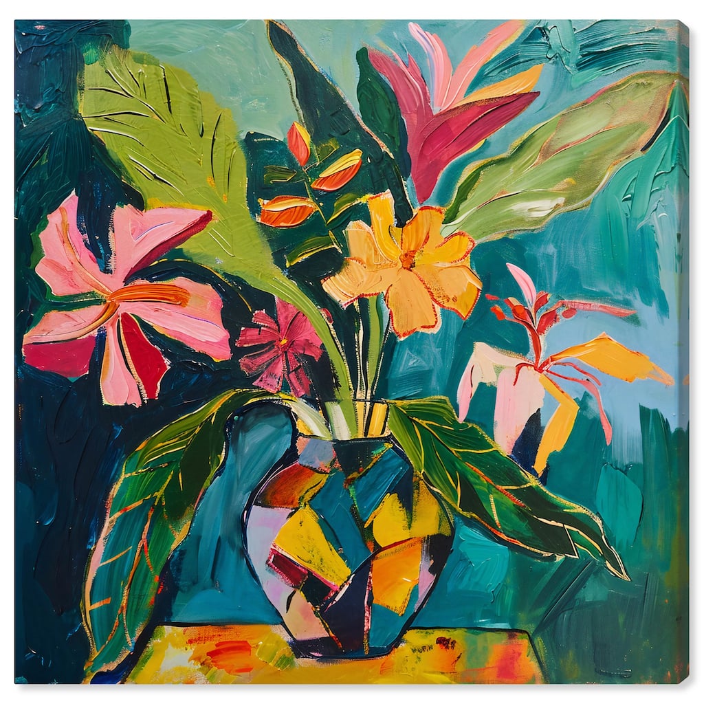 Art Remedy Vase Of Bright Tropical Flowers Ii Gallery Wrapped Flowers In Vase Paintings