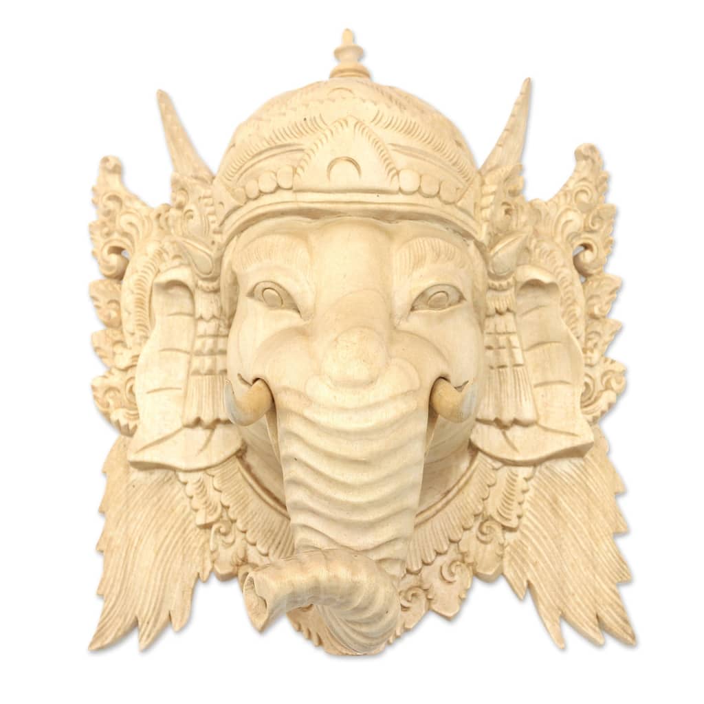 Novica Handmade Ganesha Portrait Wood Mask
