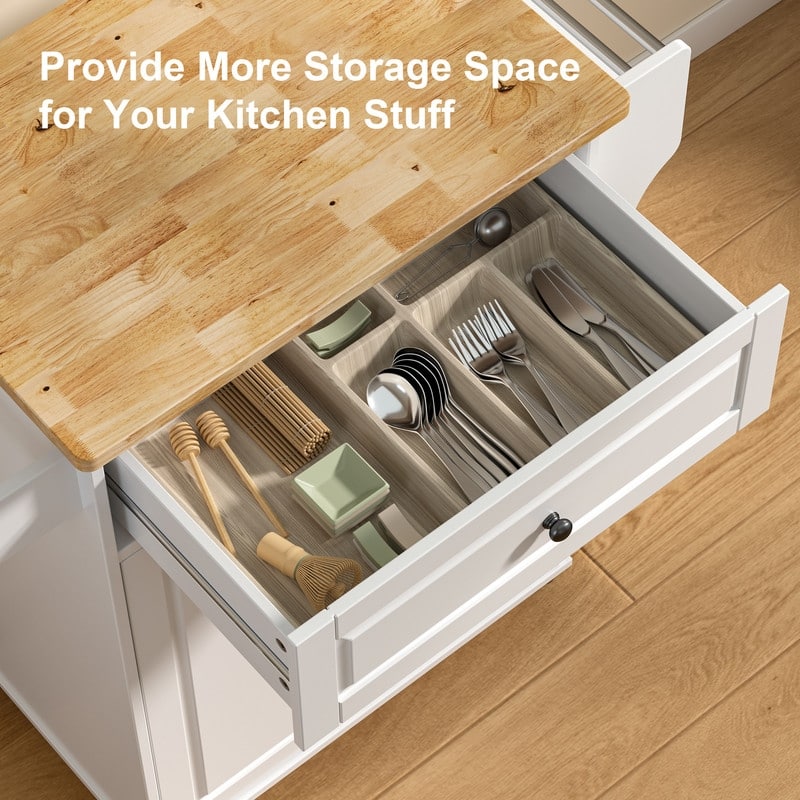 Kitchen Island Cart with Storage Cabinet, Wood Top and Locking Wheels