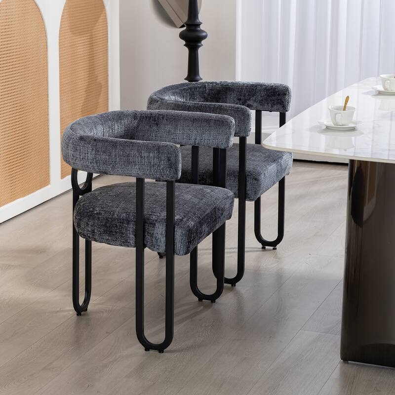 Mid-Century 2-Piece Barrel Side Chairs Dining Chair Armchair with Curved Backrest,Grey