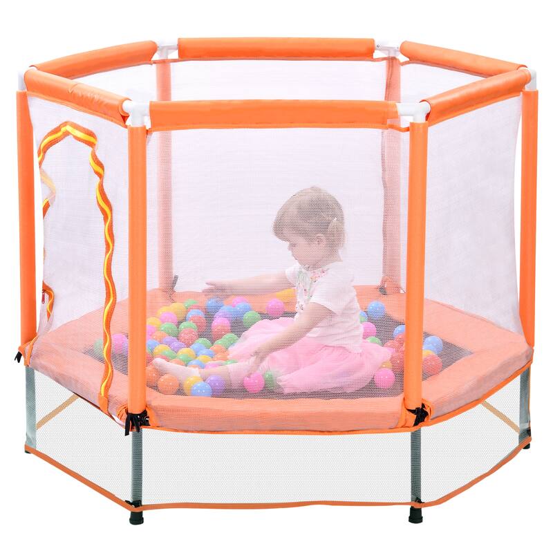 55" Toddlers Trampoline with Safety Enclosure Net and Balls, Indoor Outdoor Mini Trampoline for Kids