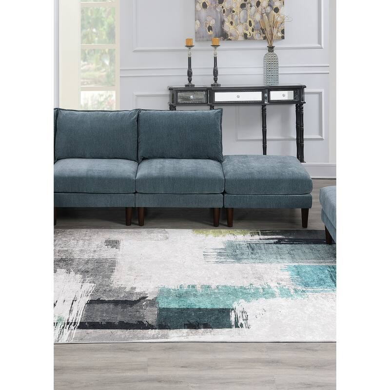 6pcs Modular Set: 4 Armless Chairs, 2 Ottomans, Gray Fabric, 114x60x31 inches, 200 lbs
