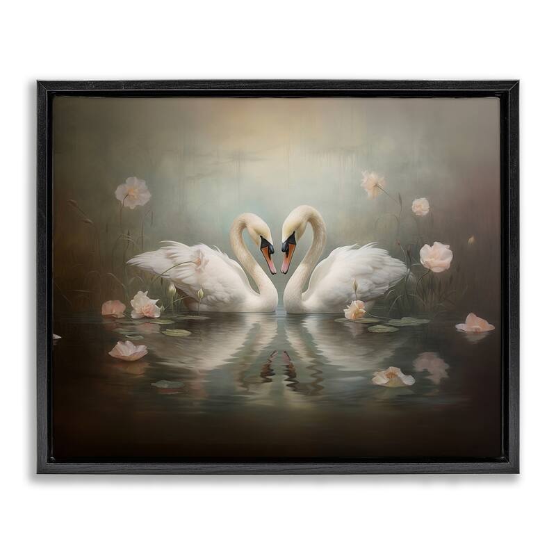 Stupell Romantic Swans Reflection Framed Floater Canvas Wall Art Design By Arlington Prints - 31 x 25 - Black
