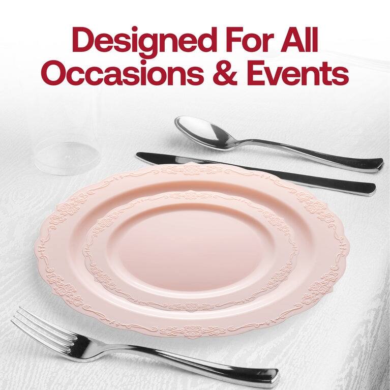Vintage Rim Round Disposable Plastic Plate Packs - Party Supplies