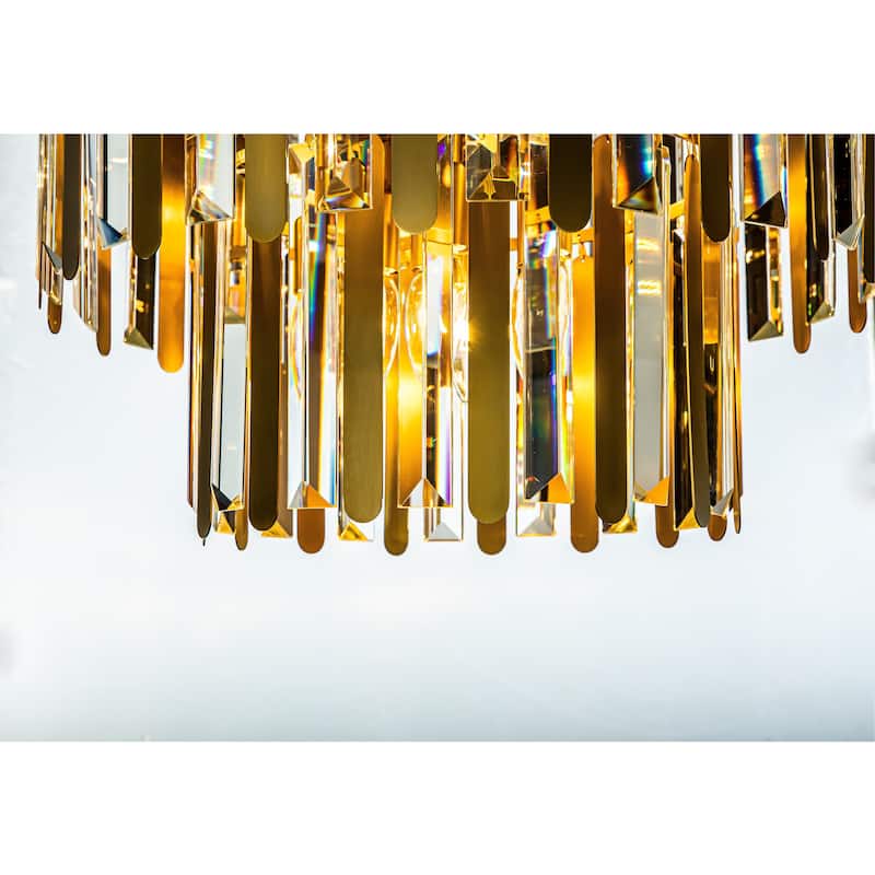 CraftHome 10-Light Modern Contemporary Gold Stainless Steel Tiered Chandelier with Clear Crystal Accents