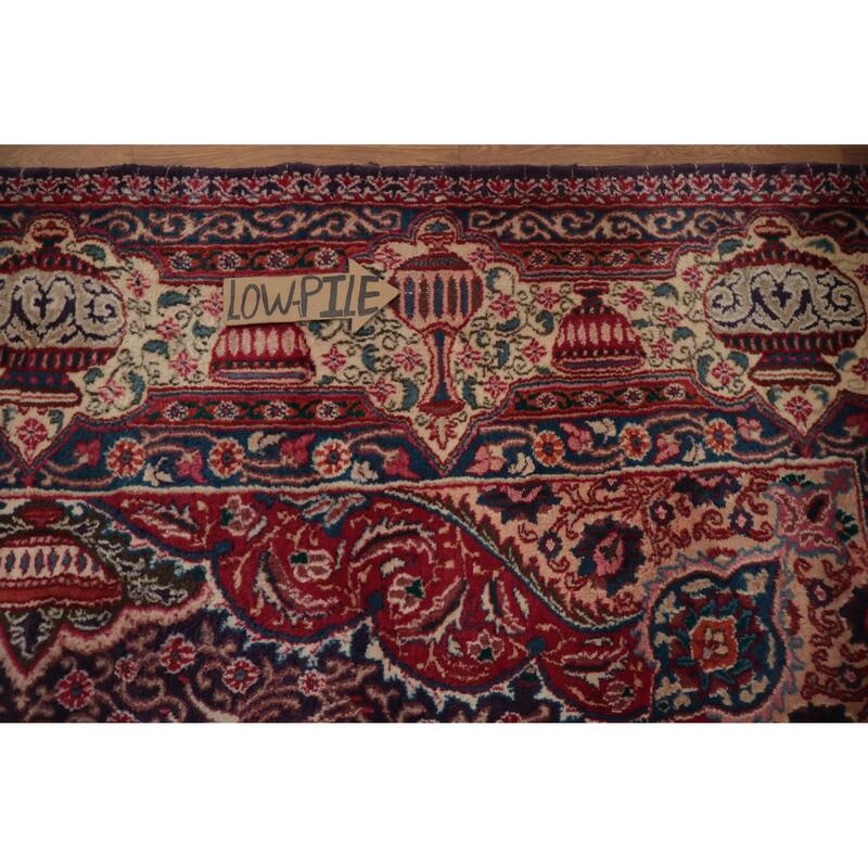 Hand Knotted Oriental 100% Wool Carpet Traditional Floral Navy Blue & Blues Kashmar Area Rug - 12' 10'' X 9' 4''