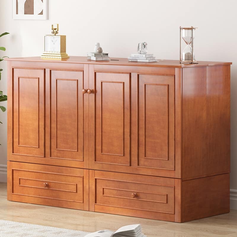 Mixoy Queen Modern Murphy Bed Chest with Mattress and Storage Drawer