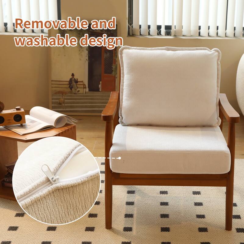 Accent Chair with Solid Wood Frame, Living Room Chair with Soft Fabric Cushion, Cozy Bedroom Chair, Comfy Armless Reading Chair