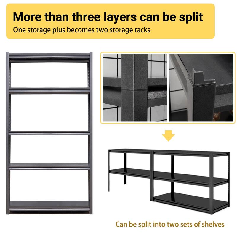 63"H 5 Tier Metal Shelves,2000LBS Heavy Duty Storage Shelves Adjustable Garage Shelf Unit Storage Utility Rack