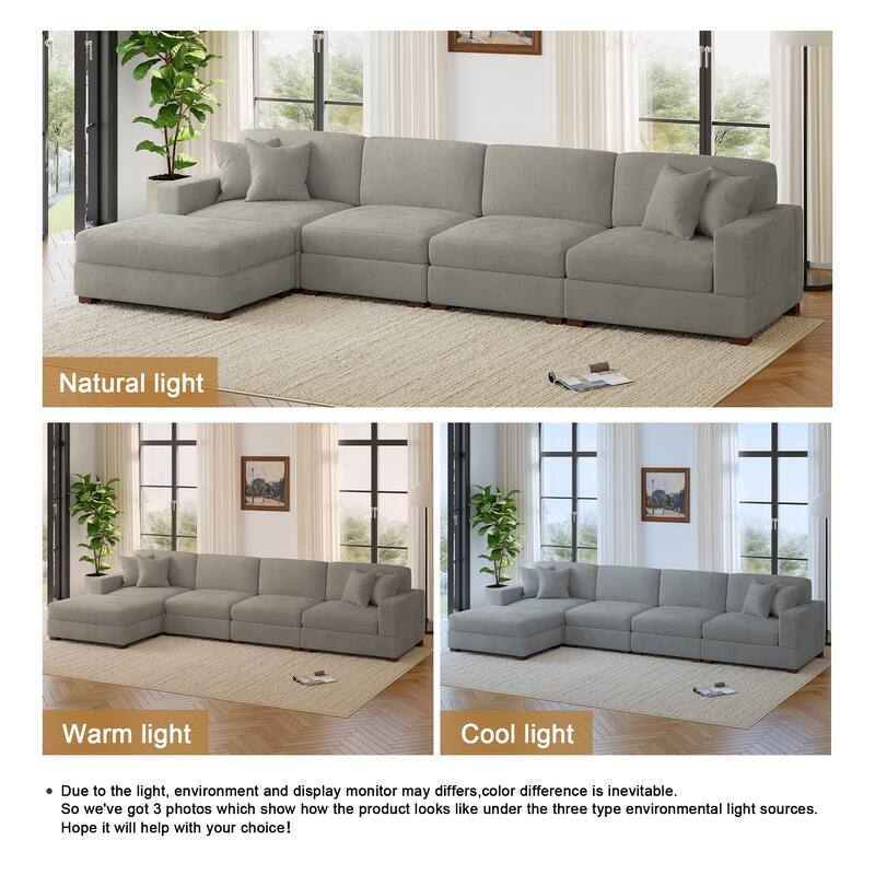 Modern Oversized Chenille Modular Sectional Sofa with Ottoman