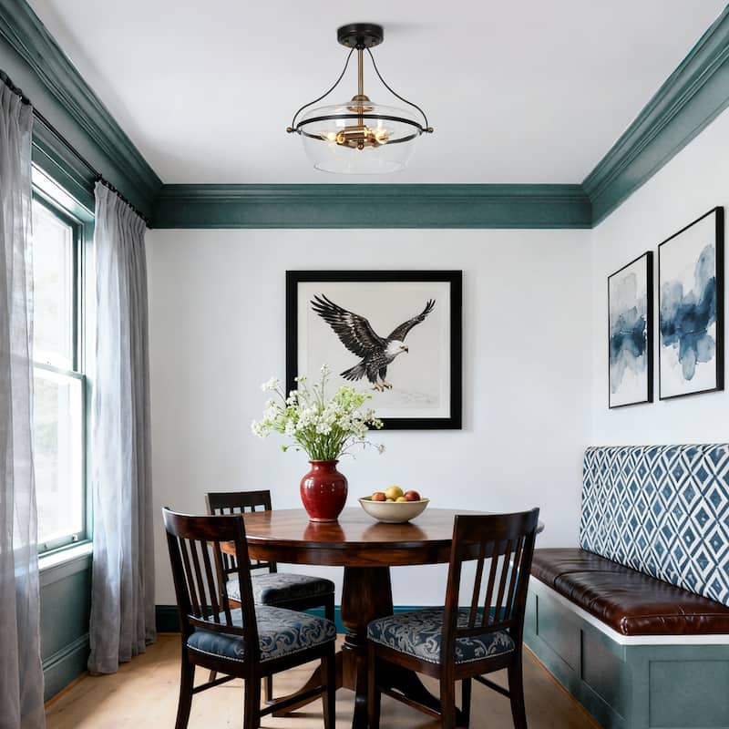 Zelena Modern Farmhouse 3-Light Black Gold Glass Bowl Semi-flush Mount Ceiling Lights