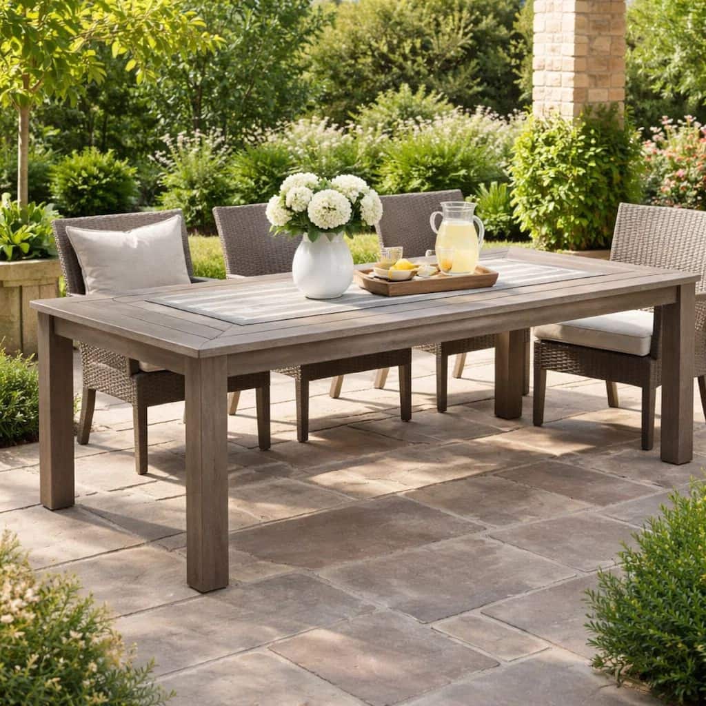 Neji 87 Inch Dining Table, Burnt Brown Eucalyptus Wood Frame, Plank Top