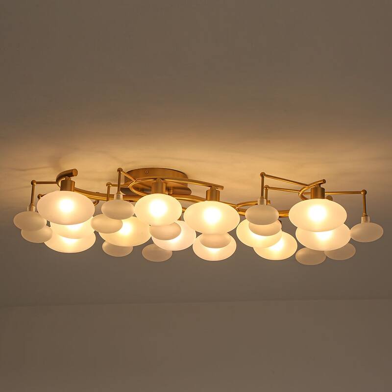 Mid-century Glam 12-Light Oval Frosted Glass Semi Flush Mount - 30.7 in