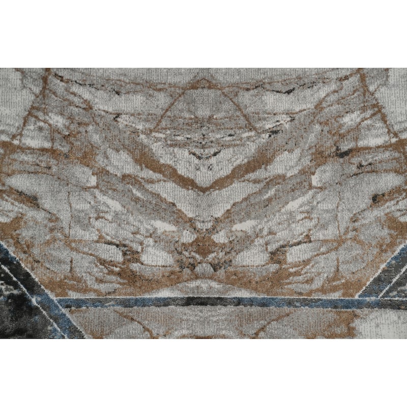 Machine Made Oriental Polyester Carpet Modern Geometric Multi-Colored Modern Area Rug - 7' 5'' X 5' 2''