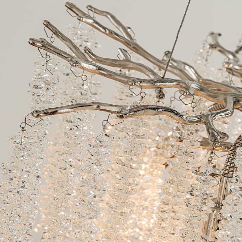 Modern Glam Crystal Chandelier Antique Brass/Polished Nickel Branch Style Pendant Ceiling Light for Dining Room Bedroom