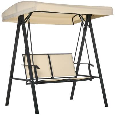 2-Person Patio Swings with Canopy, Outdoor Canopy Swing with Adjustable Shade, Breathable Mesh Seats and Steel Frame