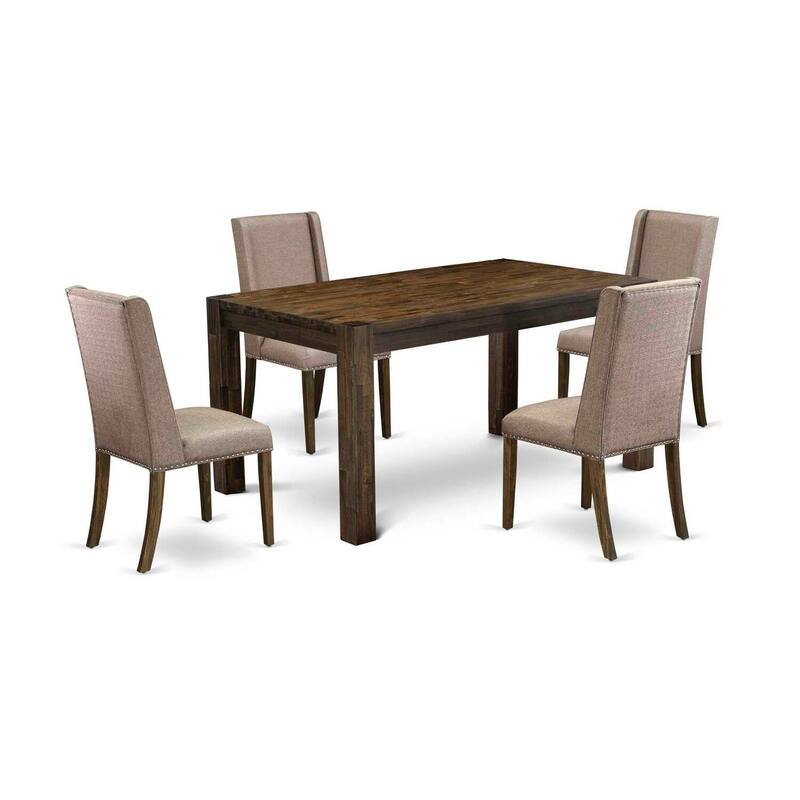 5-Piece Natural Brown Finish Solid Wood Top Rectangular Dining Room Set (Seats-4)