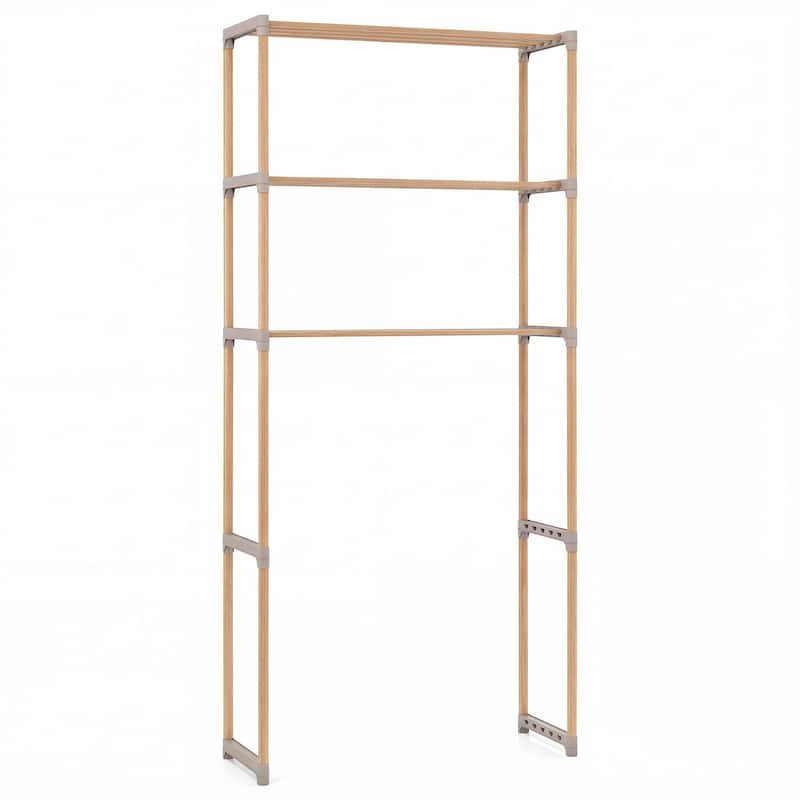 Gymax Over The Toilet Storage Rack 3-Tier Pine Wood Bathroom Organizer