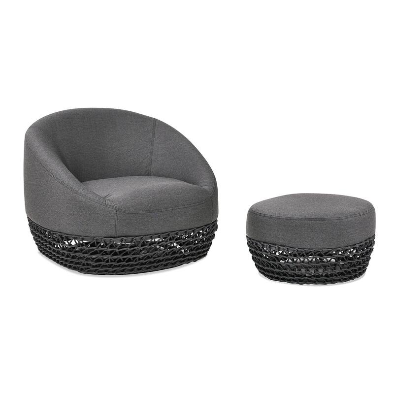 Willow 35.5" Woven Patio Outdoor Armchair with Ottoman