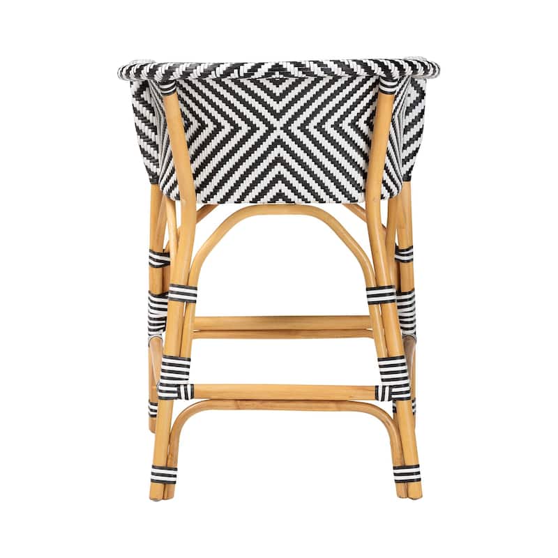 Max Rattan Bistro Counter Stool - Handwoven Cafe-Style Accent Seating with Backrest For Kitchen Island or Indoor/Outdoor Lounge