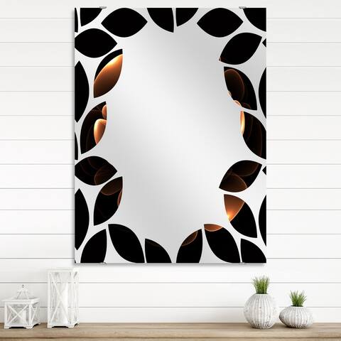 Designart 'Glittering Brown Yellow Fractal Flower' Floral Printed Wall Mirror