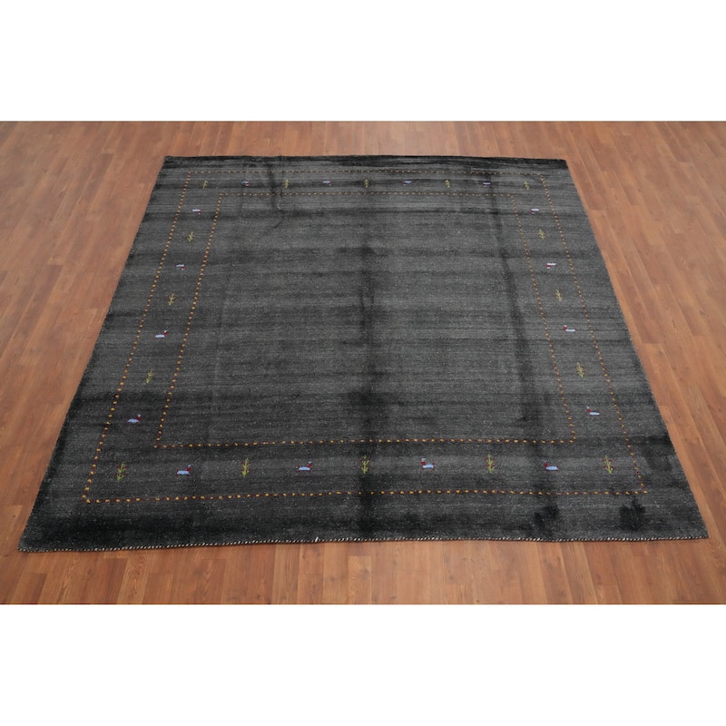 Hand Knotted Oriental 100% Wool Carpet Tribal Animal Pictorial Greys & Charcoal Gabbeh Area Rug - 8' 0'' X 7' 11''