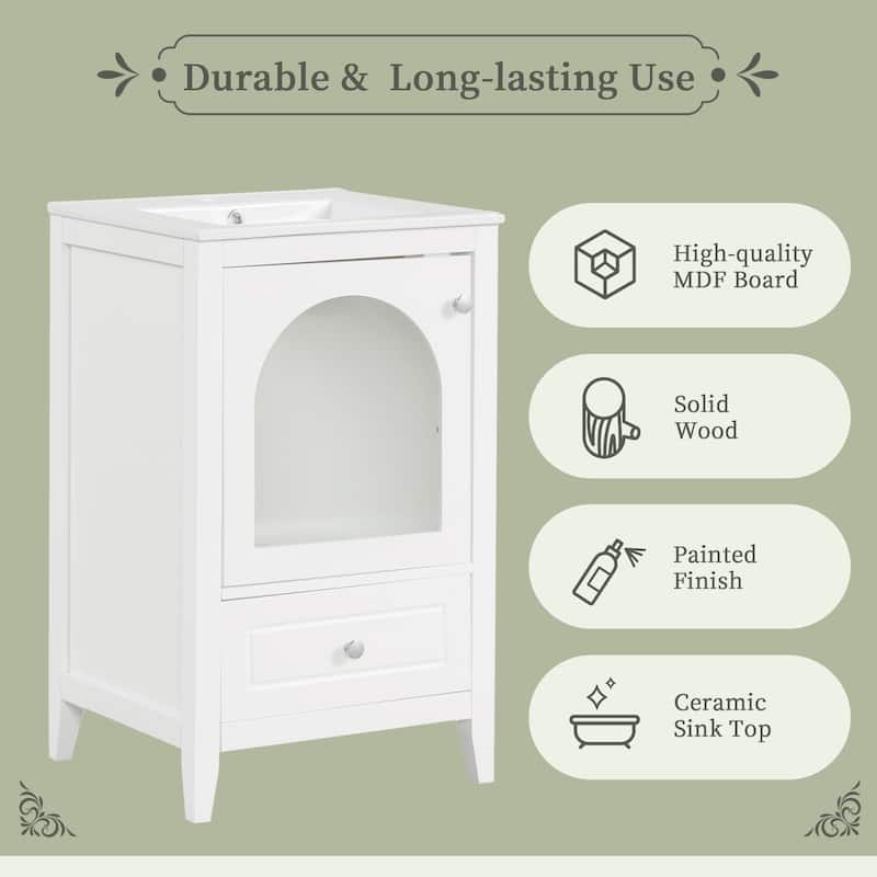 20" Freestanding Bathroom Vanity with Sink, Soft Closing Glass Door, 1 Drawer, Modern Style