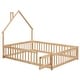 preview thumbnail 6 of 5, Full House-Shaped Headboard Floor Bed with Fence,Natural