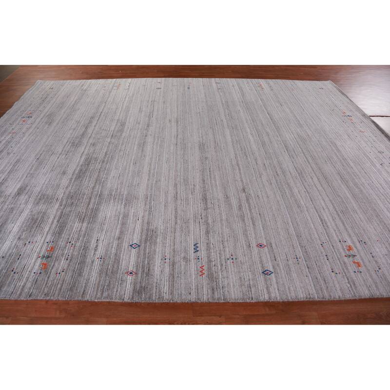 Hand Knotted Oriental 100% Wool Carpet Tribal Tribal Greys & Charcoal Gabbeh Area Rug - 12' 2'' X 9' 2''