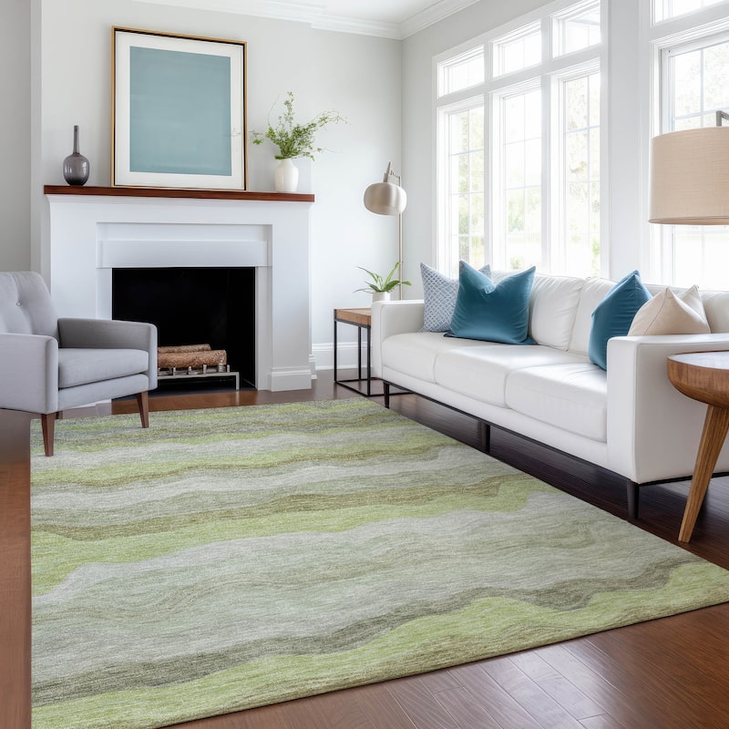 Machine Washable Indoor/ Outdoor Ombre Stripes Chantille Rug