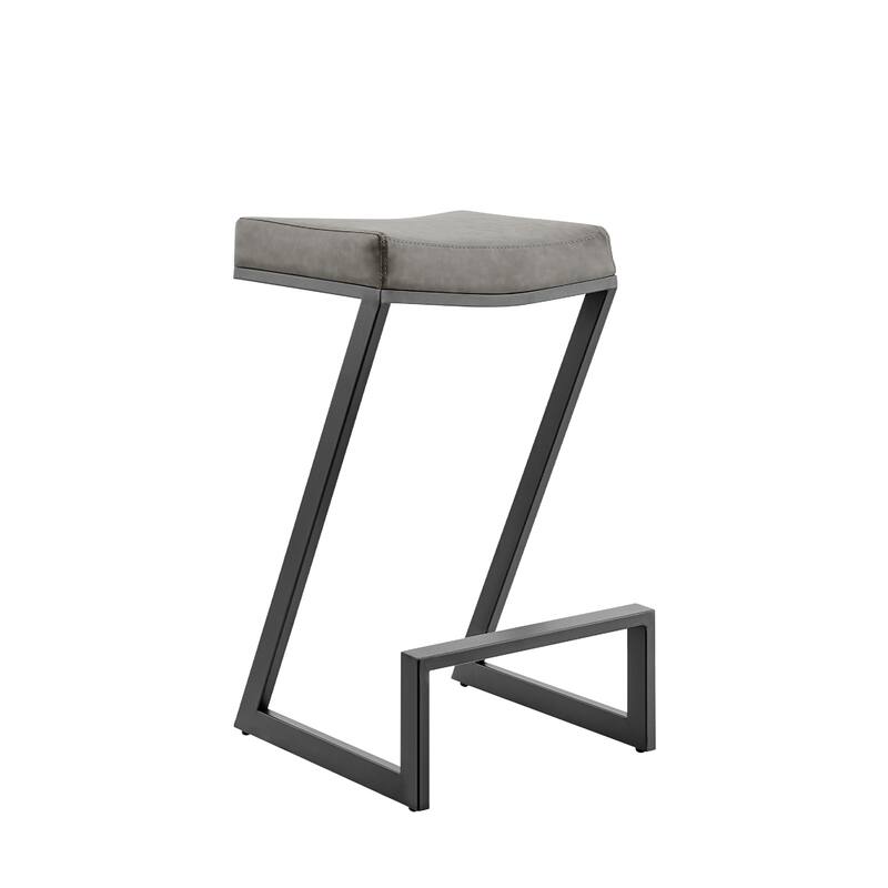 Alta Backless Barstool, Z Black Iron Footrest, Gray Faux Leather