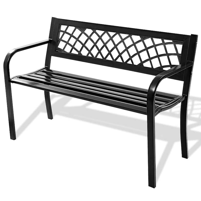Patio Garden Bench Park Yard Loveseat Furniture with Cast Iron Frame - Black