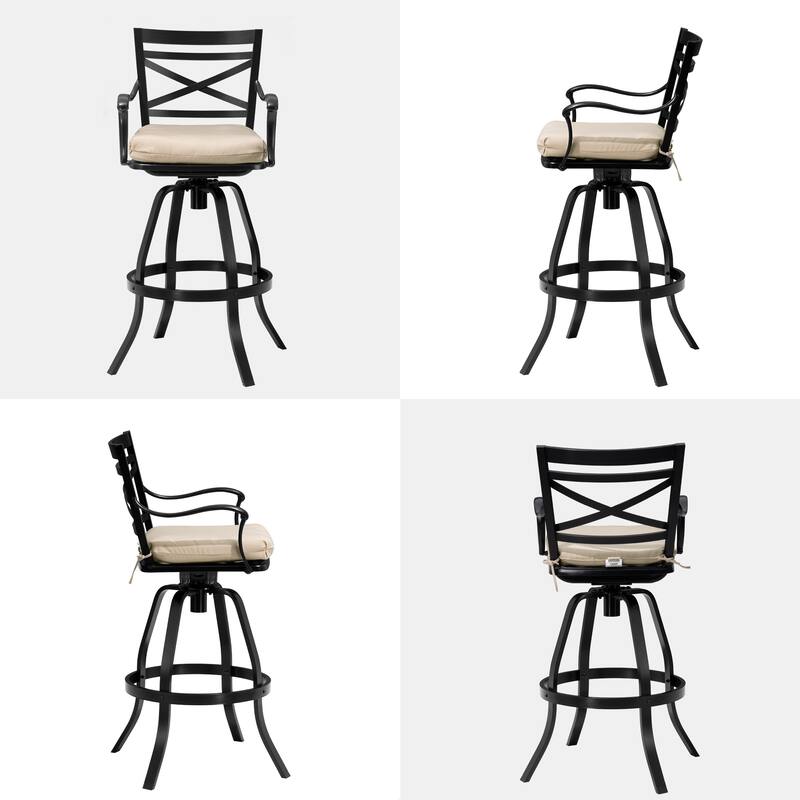 Outdoor Indoor Aluminum Swivel Patio Bar Stools Dining Chairs with Removable Sunbrella Cushion
