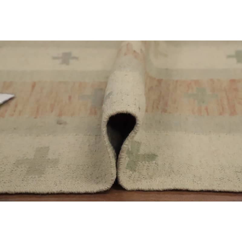 Hand Woven Oriental 100% Wool Carpet Southwestern Tribal Beige & Ivories Kilim Area Rug - 11' 4'' X 8' 4''