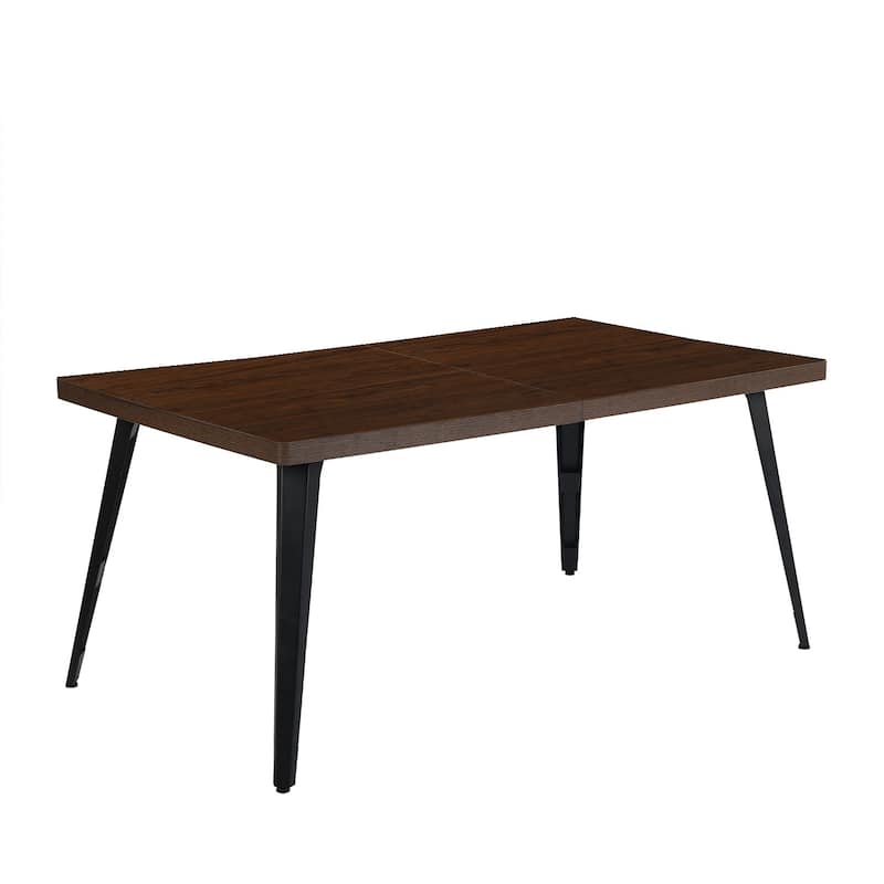 HomeRoots 63" Dark Brown and Black Wood and Steel Dining Table - 62.90 in. x 28.30 in. x 35.40 in.