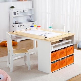 Kids Art Table and 2 Chairs,Toddler Craft and Play Wood Activity Table