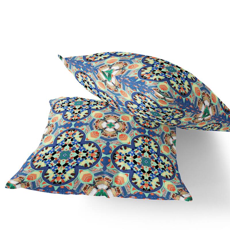 HomeRoots Set of Two 16" X 16" Blue and Purple Blown Seam Floral Indoor Outdoor Throw Pillow - 16.00' X '16.00' X '5.00
