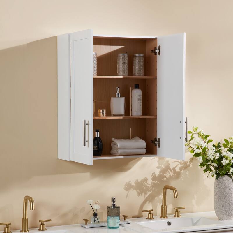 Wood Hanging Cabinet with Doors and Shelves
