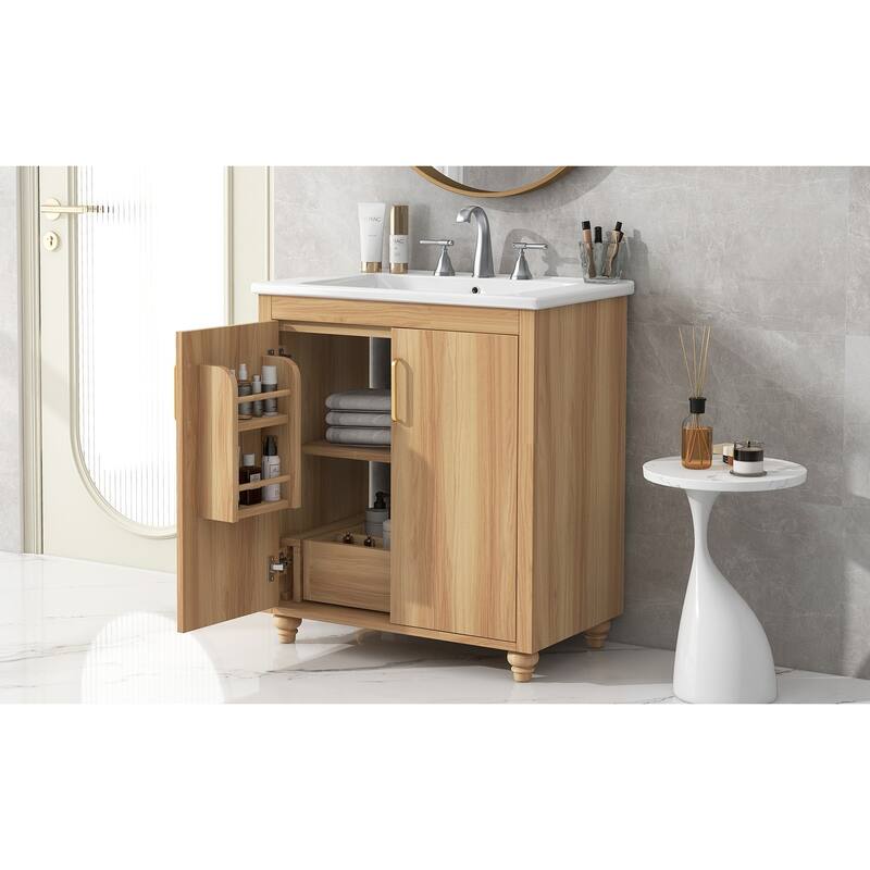 30"Bathroom Vanity with Sink Combo,Multi-functional Bathroom Cabinet with Doors and Drawer,MDF Board,Natural