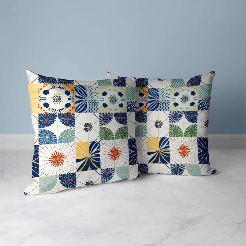 Zellige Dreamscapes Faux Suede Reversible Throw Pillow Blue and Green