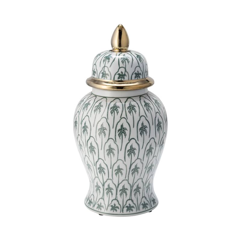 Sagebrook Home Modern Tropical Ceramic Jar with Coastal Palm Trees