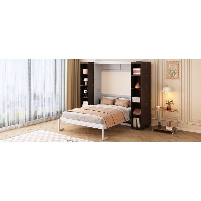 Space-Saving Queen Murphy Bed with Storage Doors, Espresso Finish