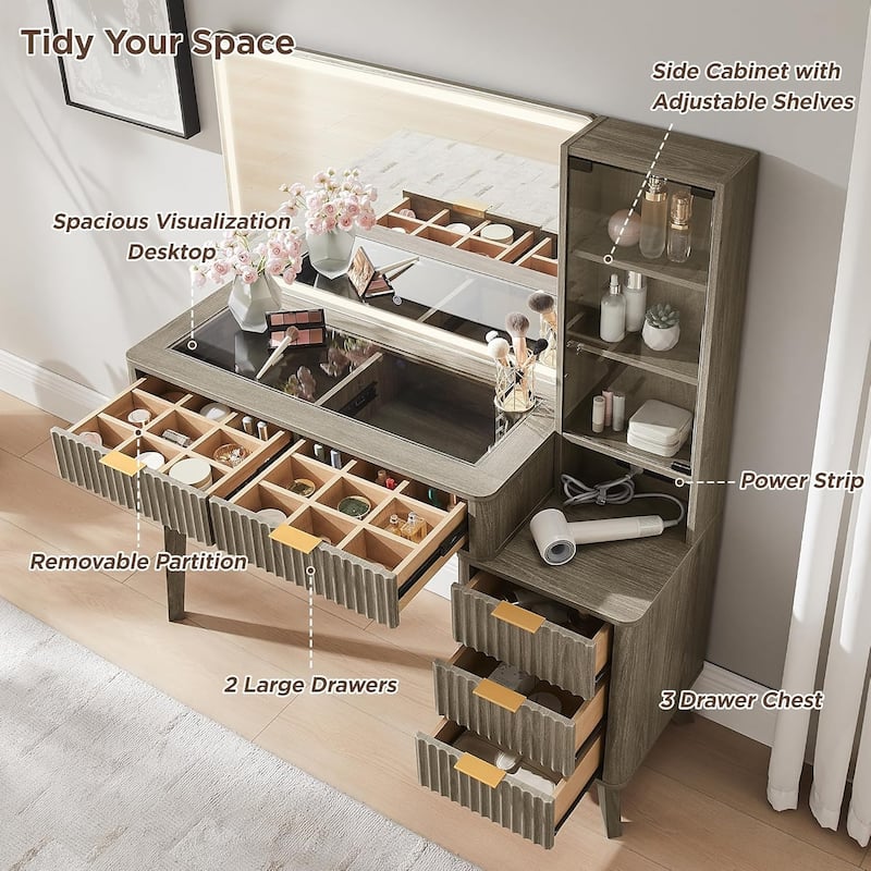 Modern Makeup Vanity Desk with HD Lighted Mirror, Dressing Table