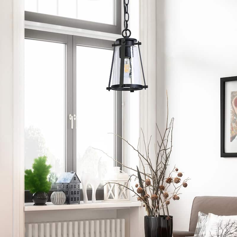 Modern Farmhouse Black Kitchen Island Pendant Lights with Cone Seeded Glass - 6.5"W x 6.5"D x 13.2-70.7"H